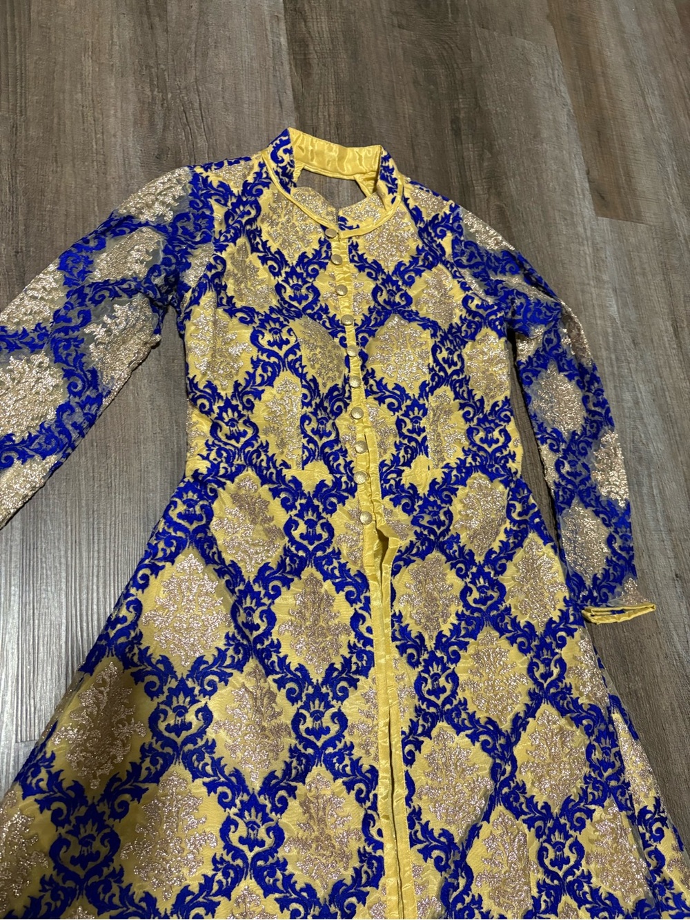 Salwar Kameez by Salwar Kameez - Royal Blue and Gold Embroidered Long Kurta - Picture 5 of 7